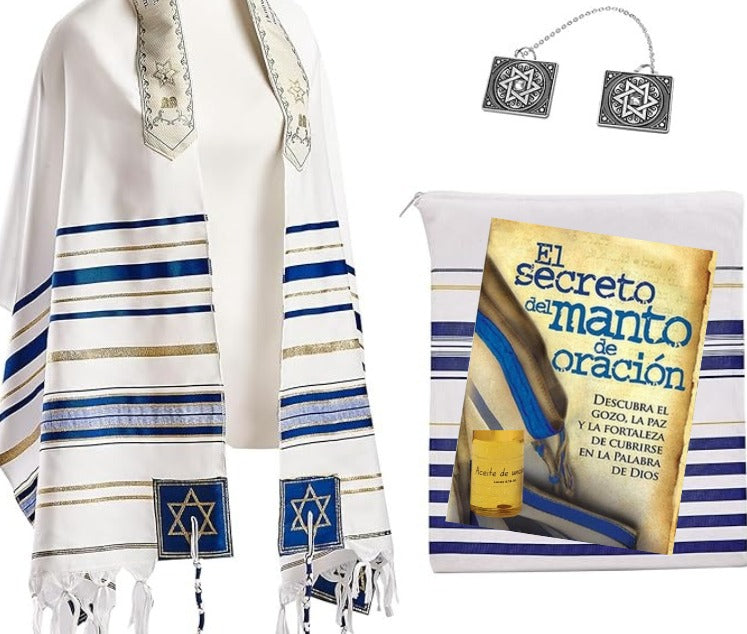 Mantón de oración del nuevo pacto Tallit / hebreo con estuche a juego