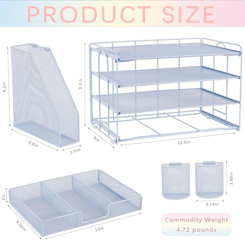 Organizadores y accesorios de escritorio Desk Organizers and Accessories, 4-Tier Paper Leter Tray Organizer with 2 Pen Holders and File Holder, Desk Organizer with Drawer, Ofice Desk Accesorie for Office Supplies（Purple）