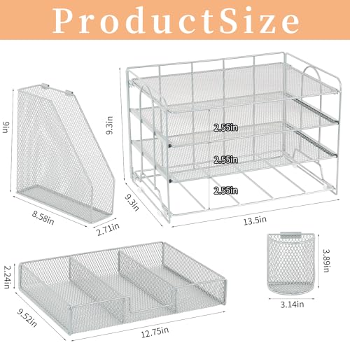 Organizadores y accesorios de escritorio Desk Organizers and Accessories, 4-Tier Paper Leter Tray Organizer with 2 Pen Holders and File Holder, Desk Organizer with Drawer, Ofice Desk Accesorie for Office Supplies（Purple）