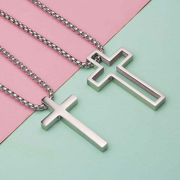 Collar de cruz de pareja de acero inoxidable