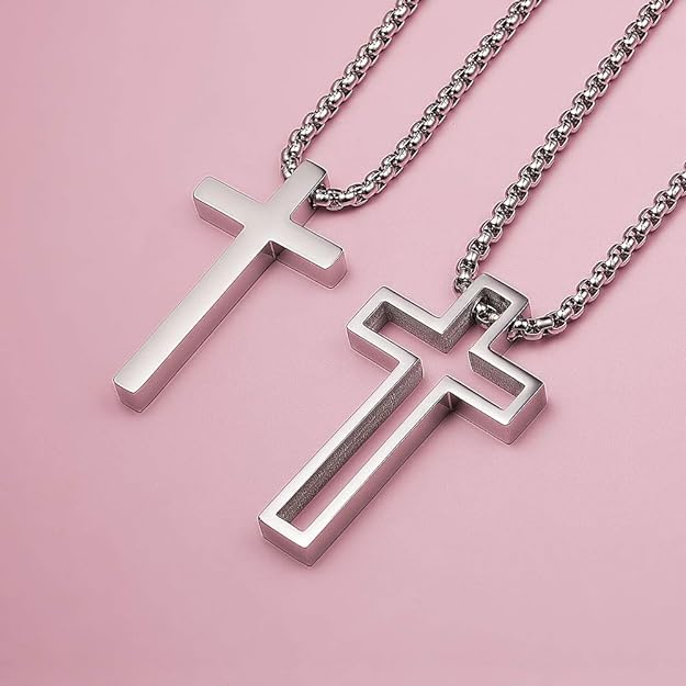 Collar de cruz de pareja de acero inoxidable