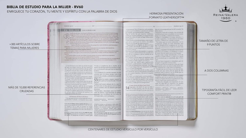 RVR60, Biblia de Estudio para la Mujer, Leathersoft, Rosado floral