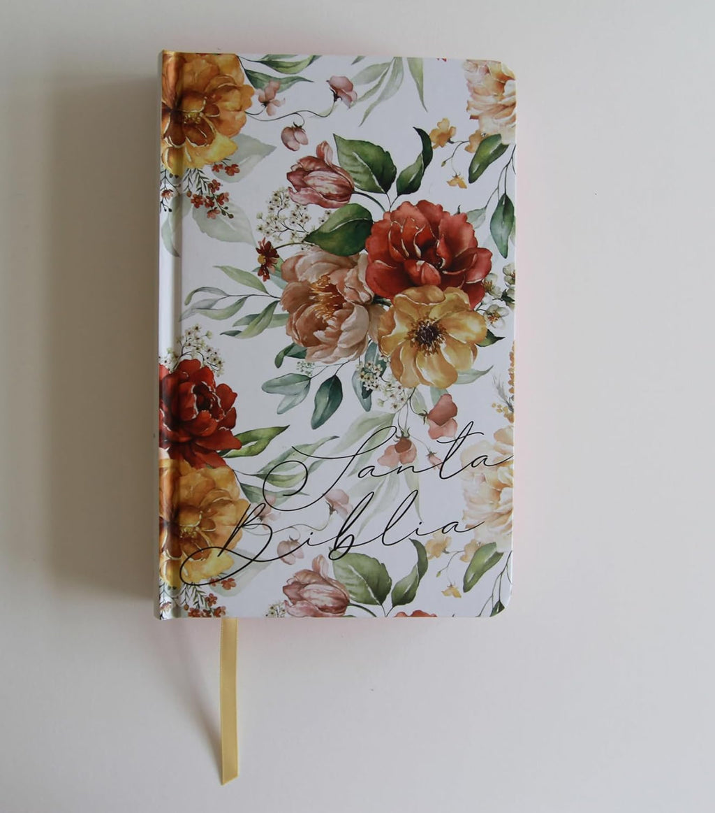 Biblia letra grande flores rosadas y cantos pintados