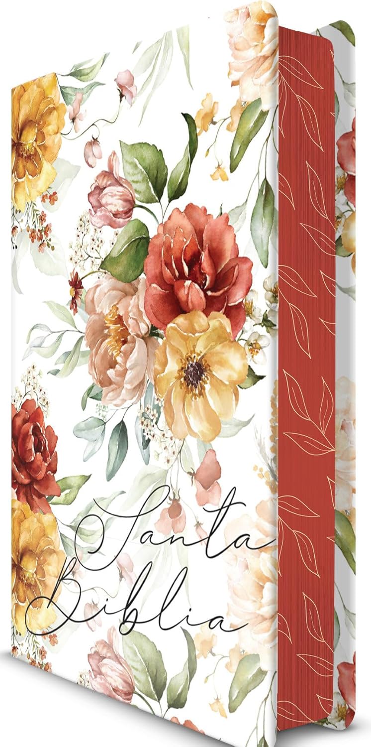 Biblia letra grande flores rosadas y cantos pintados