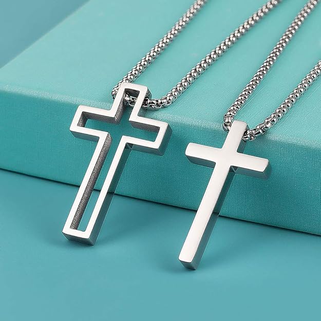 Collar de cruz de pareja de acero inoxidable