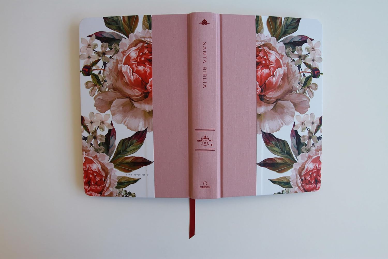 Biblia Reina Valera 1960 letra grande. Tela rosada con flores, manual con índice