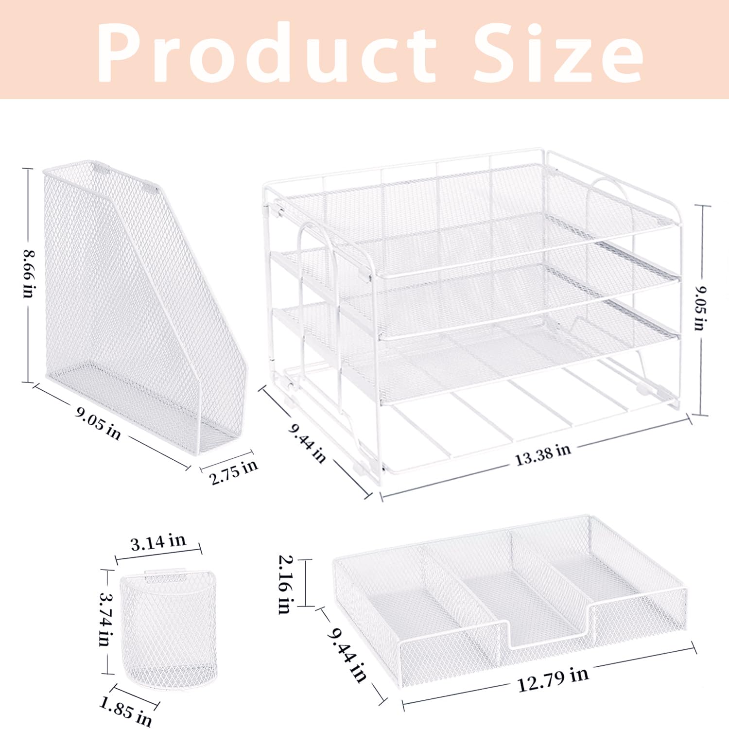 Organizadores y accesorios de escritorio Desk Organizers and Accessories, 4-Tier Paper Leter Tray Organizer with 2 Pen Holders and File Holder, Desk Organizer with Drawer, Ofice Desk Accesorie for Office Supplies（Purple）