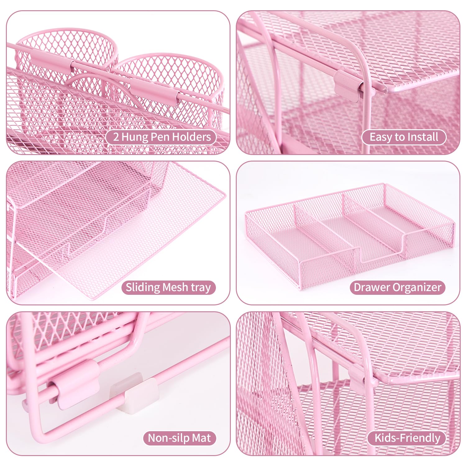Organizadores y accesorios de escritorio Desk Organizers and Accessories, 4-Tier Paper Leter Tray Organizer with 2 Pen Holders and File Holder, Desk Organizer with Drawer, Ofice Desk Accesorie for Office Supplies（Purple）