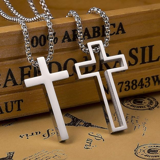 Collar de cruz de pareja de acero inoxidable