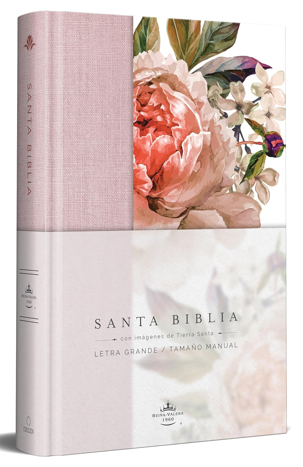 Biblia Reina Valera 1960 letra grande. Tela rosada con flores, manual con índice
