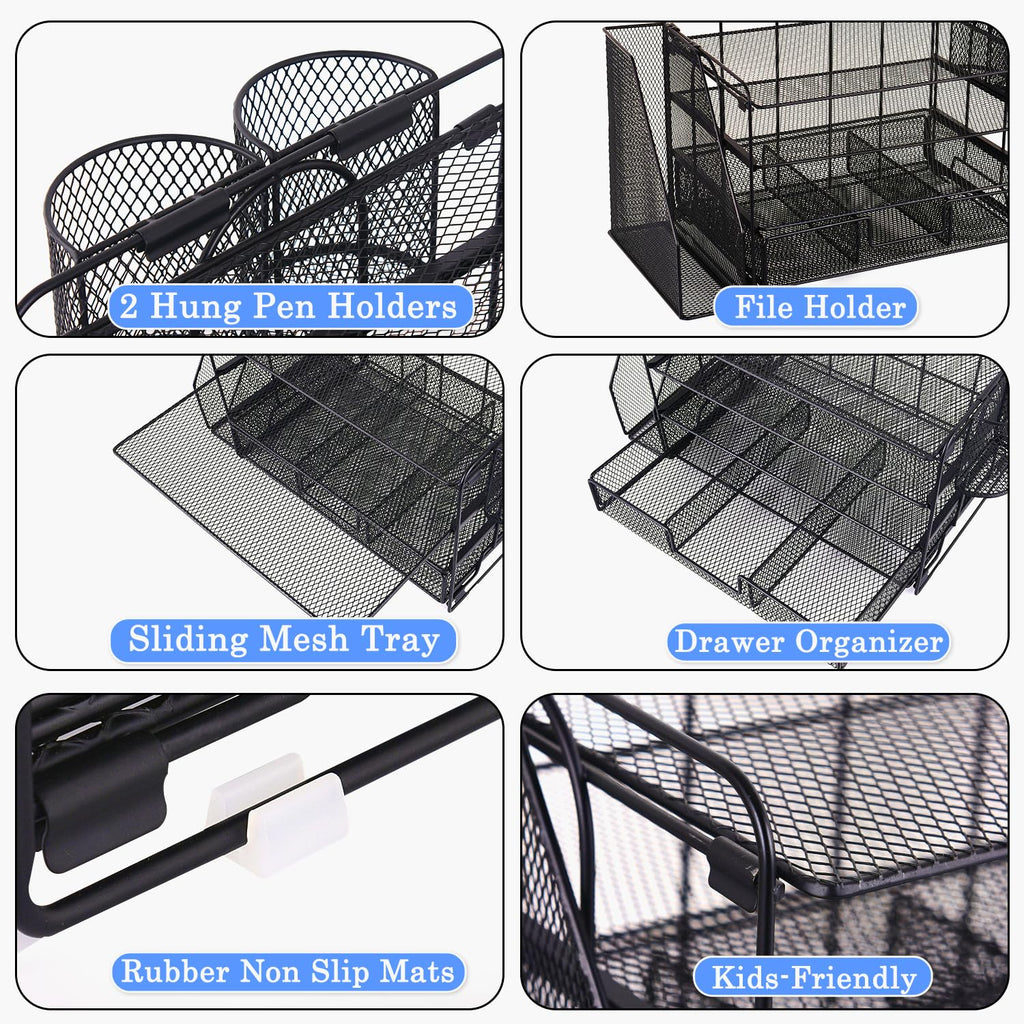 Organizadores y accesorios de escritorio Desk Organizers and Accessories, 4-Tier Paper Leter Tray Organizer with 2 Pen Holders and File Holder, Desk Organizer with Drawer, Ofice Desk Accesorie for Office Supplies（Purple）