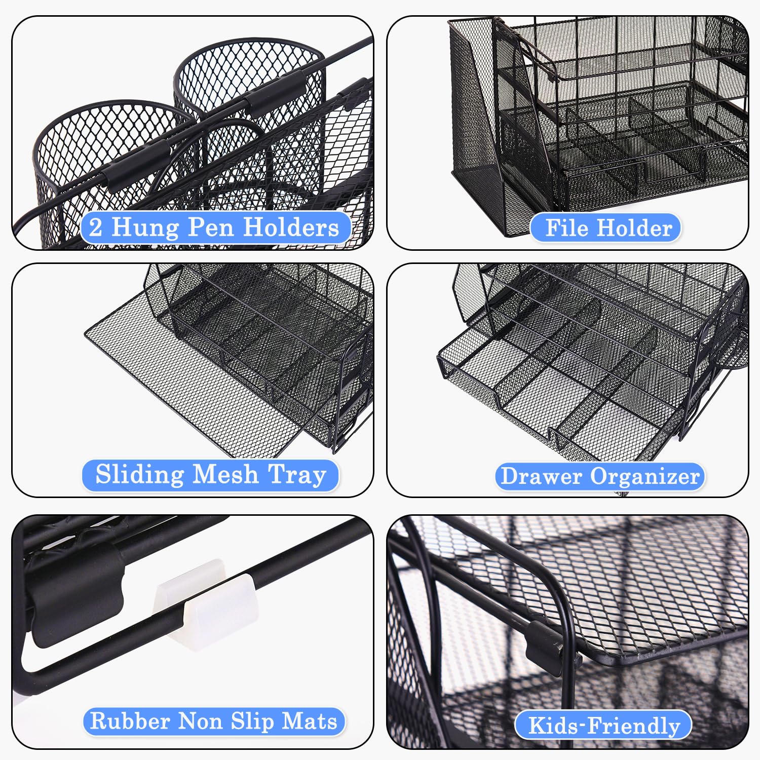 Organizadores y accesorios de escritorio Desk Organizers and Accessories, 4-Tier Paper Leter Tray Organizer with 2 Pen Holders and File Holder, Desk Organizer with Drawer, Ofice Desk Accesorie for Office Supplies（Purple）