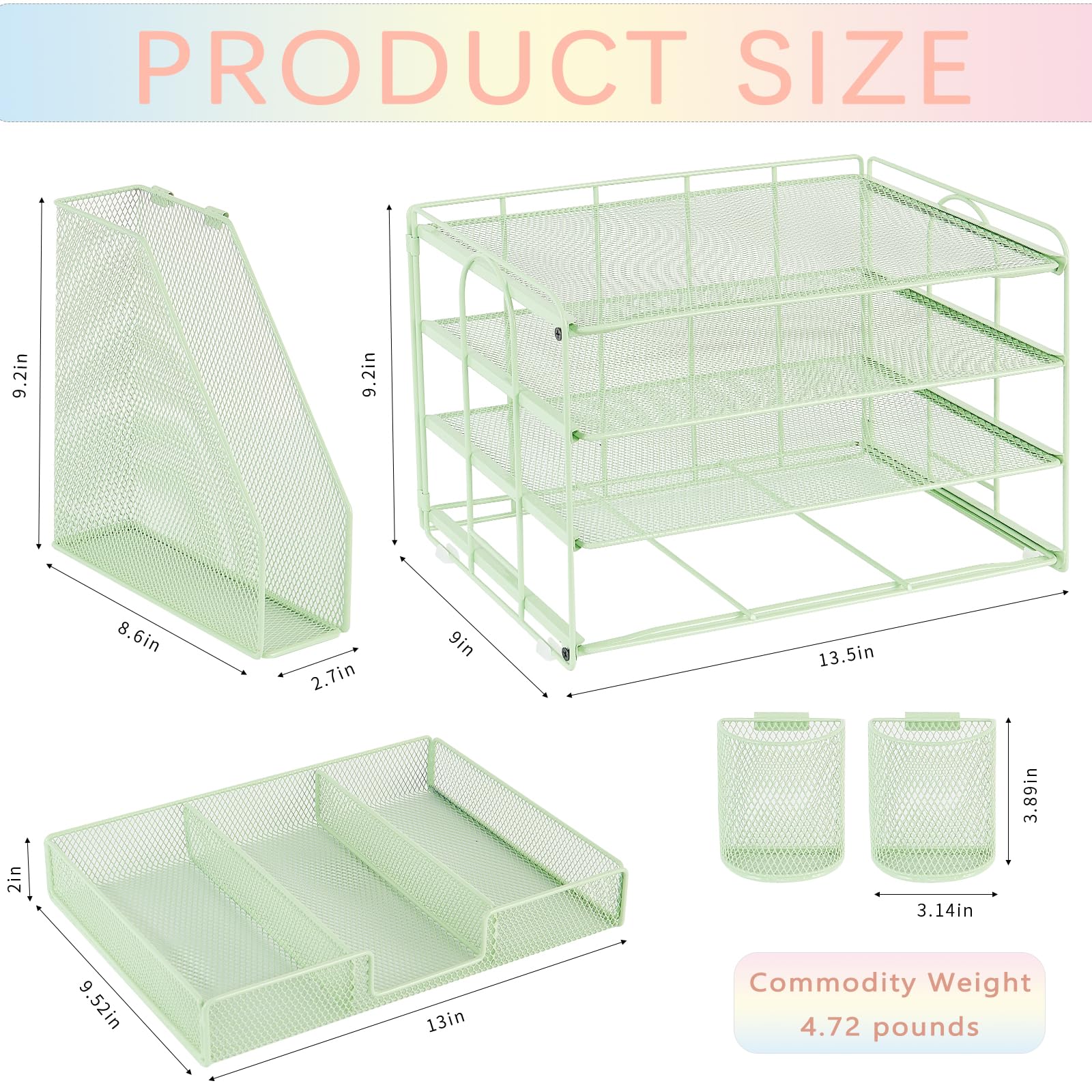 Organizadores y accesorios de escritorio Desk Organizers and Accessories, 4-Tier Paper Leter Tray Organizer with 2 Pen Holders and File Holder, Desk Organizer with Drawer, Ofice Desk Accesorie for Office Supplies（Purple）