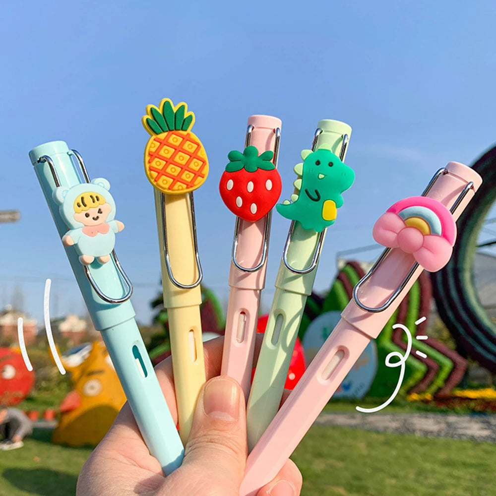 Lápices eternos de tecnología de dibujos animados, bolígrafo de escritura ilimitado de oso de fruta