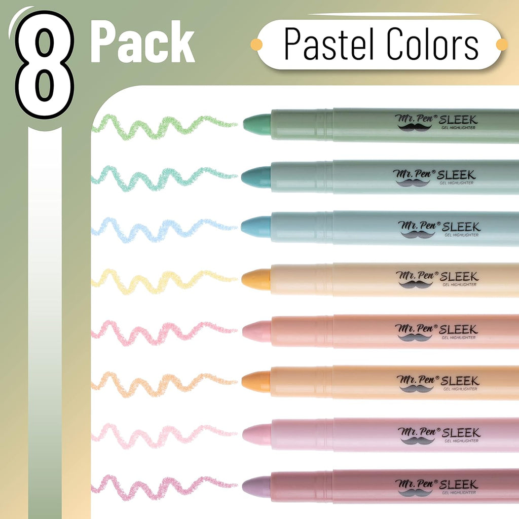 Mr. Pen No Bleed Gel Highlighter, Bible Highlighters, Assorted Colors, Pack of 8