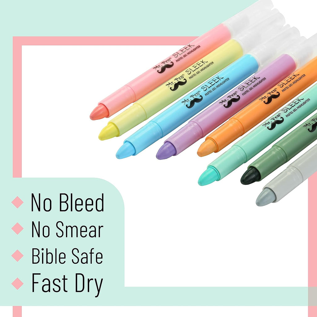 Mr. Pen No Bleed Gel Highlighter, Bible Highlighters, Assorted Colors, Pack of 8