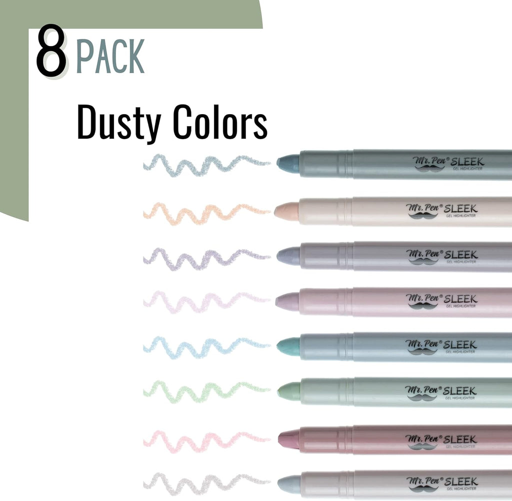 Mr. Pen No Bleed Gel Highlighter, Bible Highlighters, Assorted Colors, Pack of 8