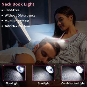 LUXJET® LED Hug Light,Rechargeable Neck Book Lights Night Lamp for Reading, Hands Free, 4 LED Bulbs, 3 Adjustable Brightness (Pink)