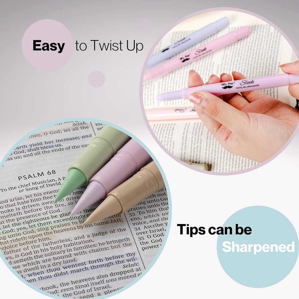 Mr. Pen No Bleed Gel Highlighter, Bible Highlighters, Assorted Colors, Pack of 8