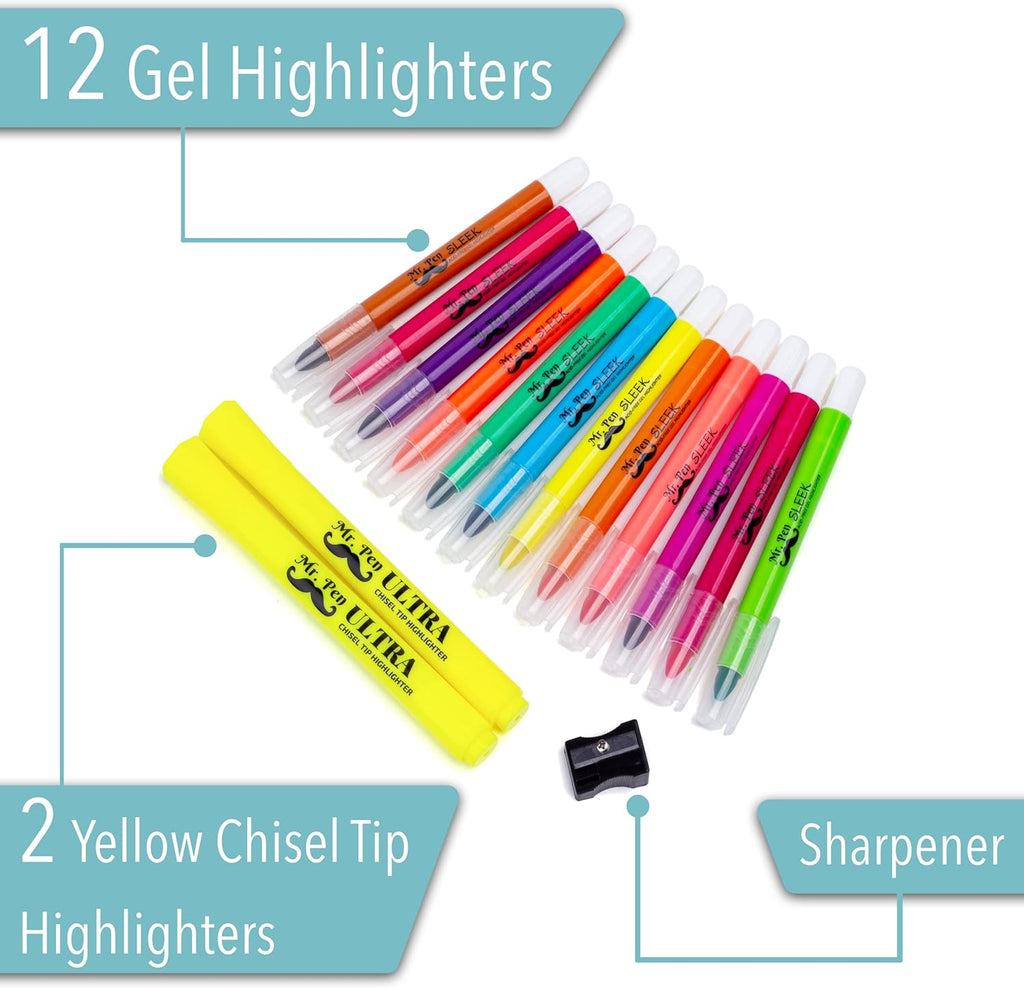 Mr. Pen No Bleed Gel Highlighter, Bible Highlighters, Assorted Colors, Pack of 8