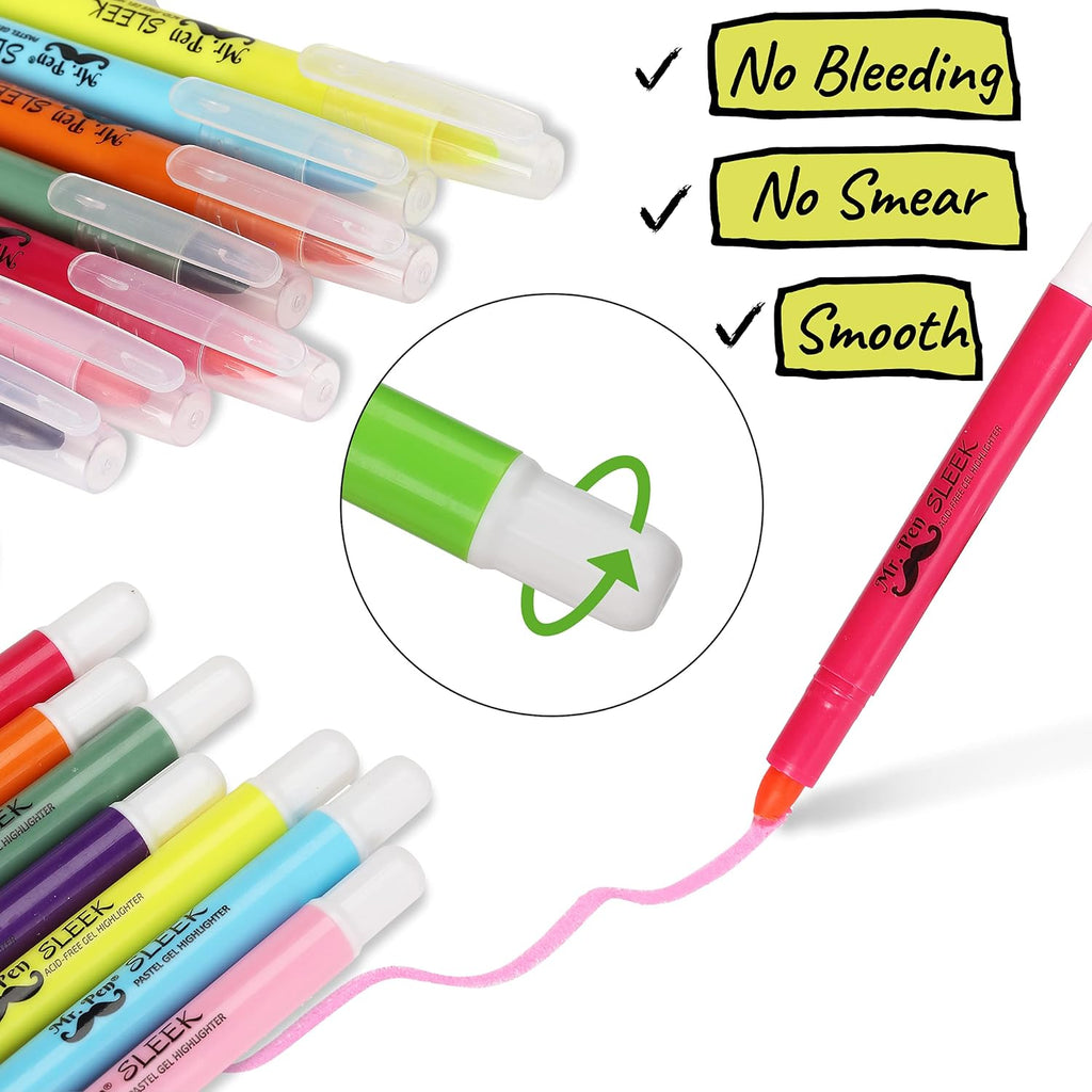 Mr. Pen No Bleed Gel Highlighter, Bible Highlighters, Assorted Colors, Pack of 8