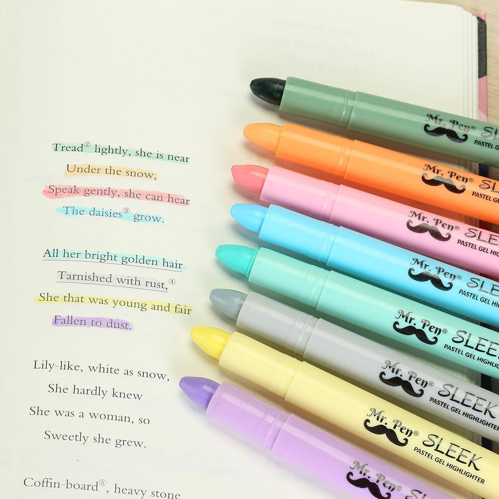 Mr. Pen No Bleed Gel Highlighter, Bible Highlighters, Assorted Colors, Pack of 8