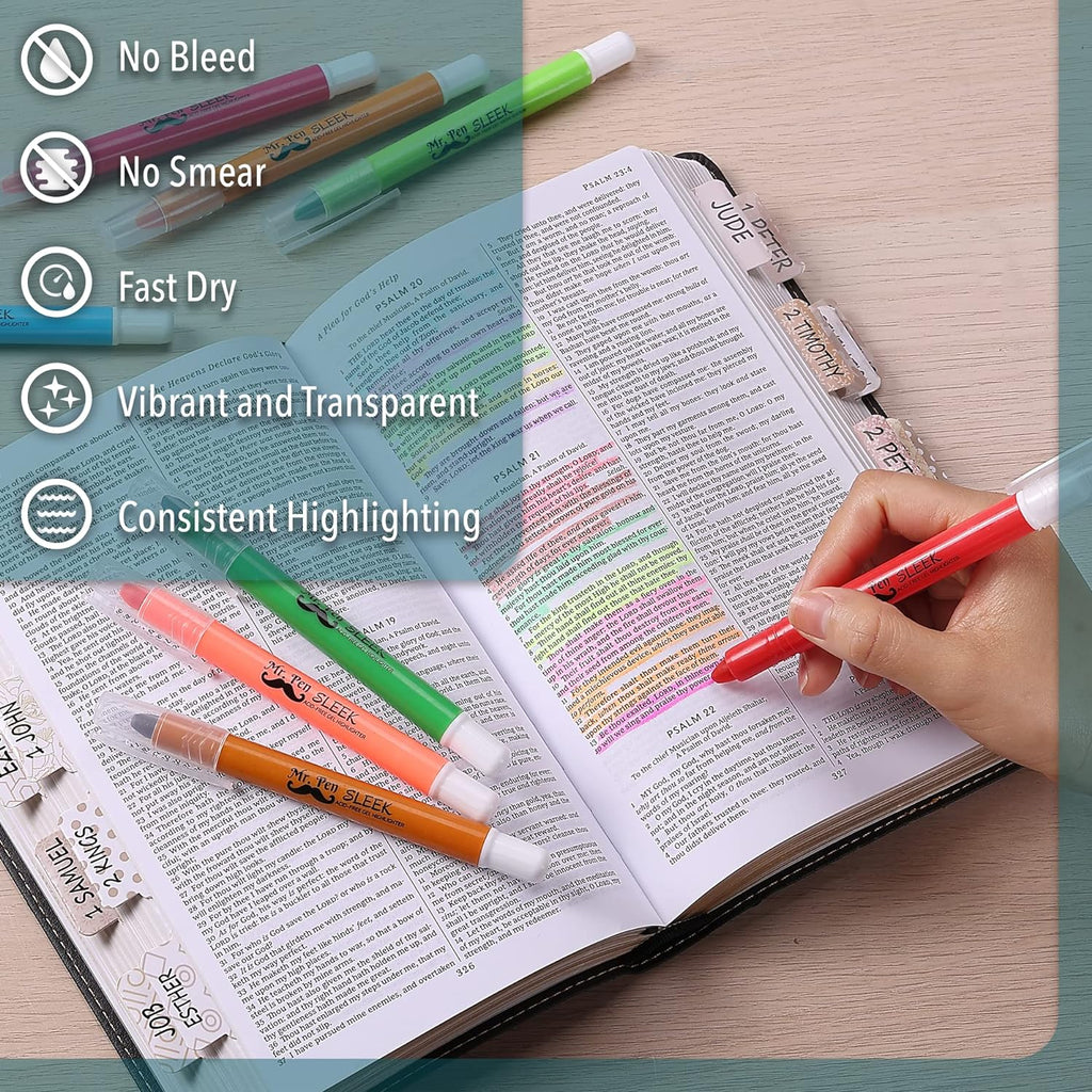 Mr. Pen No Bleed Gel Highlighter, Bible Highlighters, Assorted Colors, Pack of 8