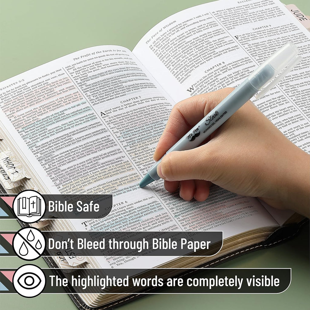 Mr. Pen No Bleed Gel Highlighter, Bible Highlighters, Assorted Colors, Pack of 8