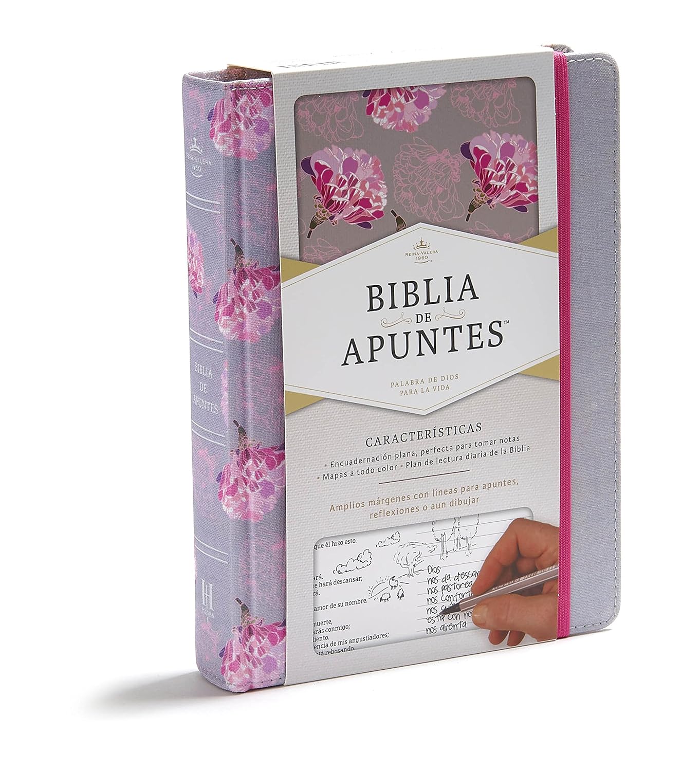 Biblia Reina Valera 1960 de apuntes gris y floreado , tela impresa | RVR 1960 NoteTaking Bible, Grey and Pink, Cloth over Board (Spanish Edition)