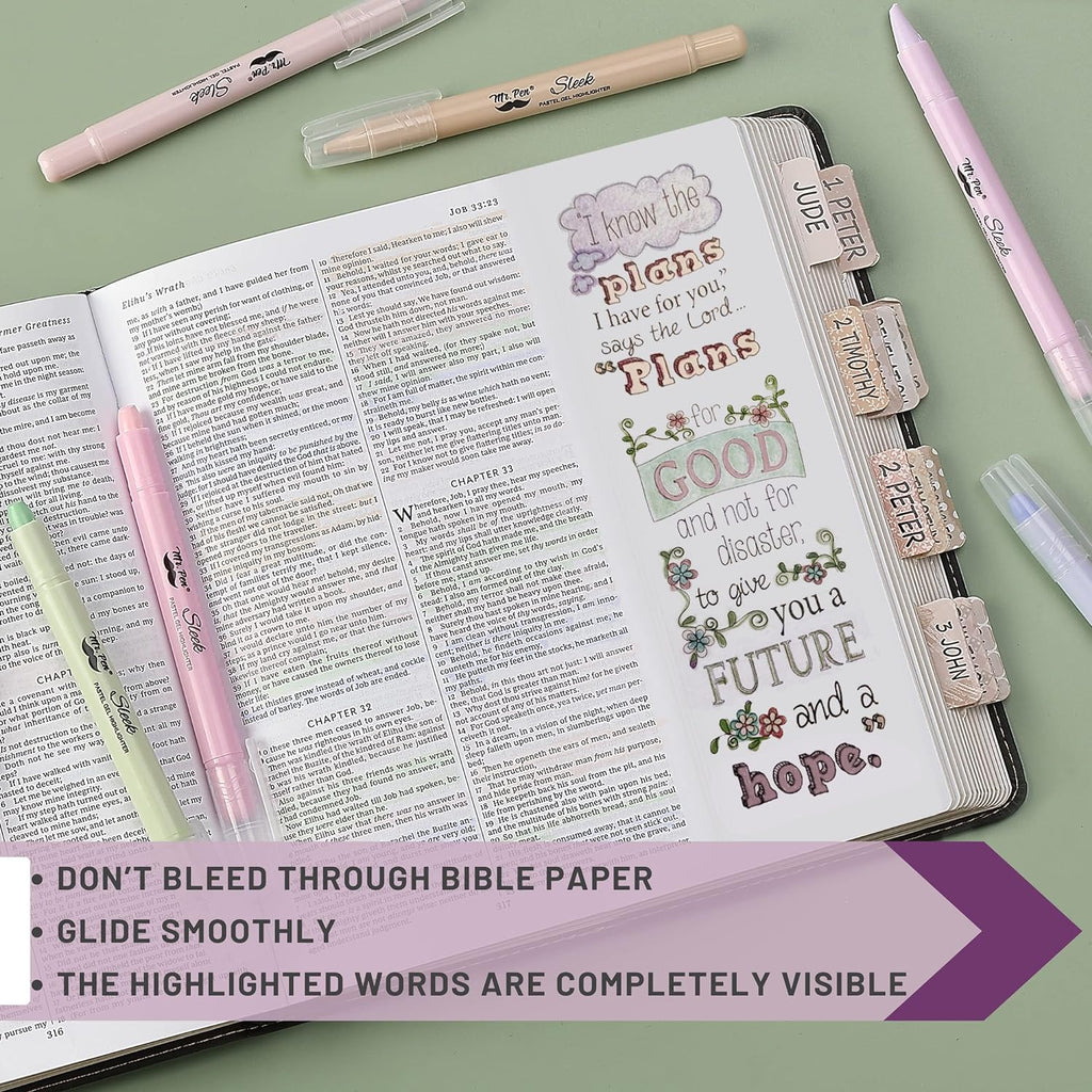 Mr. Pen No Bleed Gel Highlighter, Bible Highlighters, Assorted Colors, Pack of 8