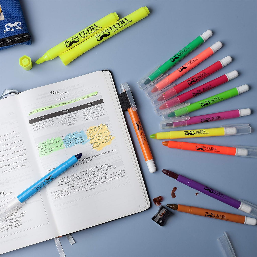 Mr. Pen No Bleed Gel Highlighter, Bible Highlighters, Assorted Colors, Pack of 8