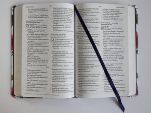Biblia Reina Valera 1960 letra grande tela azul púrpura con flores