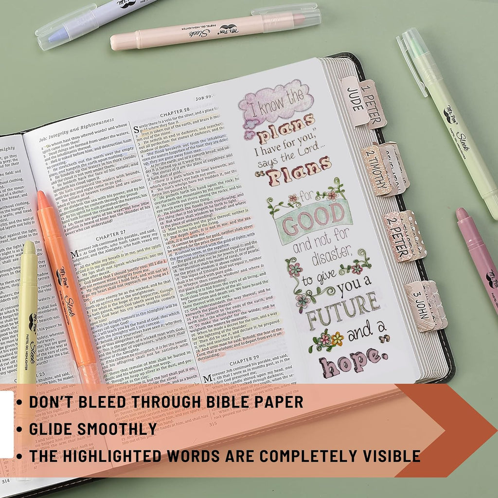 Mr. Pen No Bleed Gel Highlighter, Bible Highlighters, Assorted Colors, Pack of 8