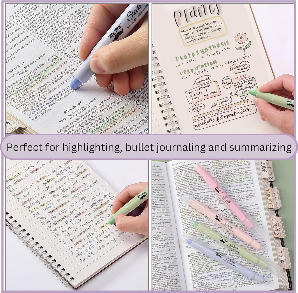 Mr. Pen No Bleed Gel Highlighter, Bible Highlighters, Assorted Colors, Pack of 8