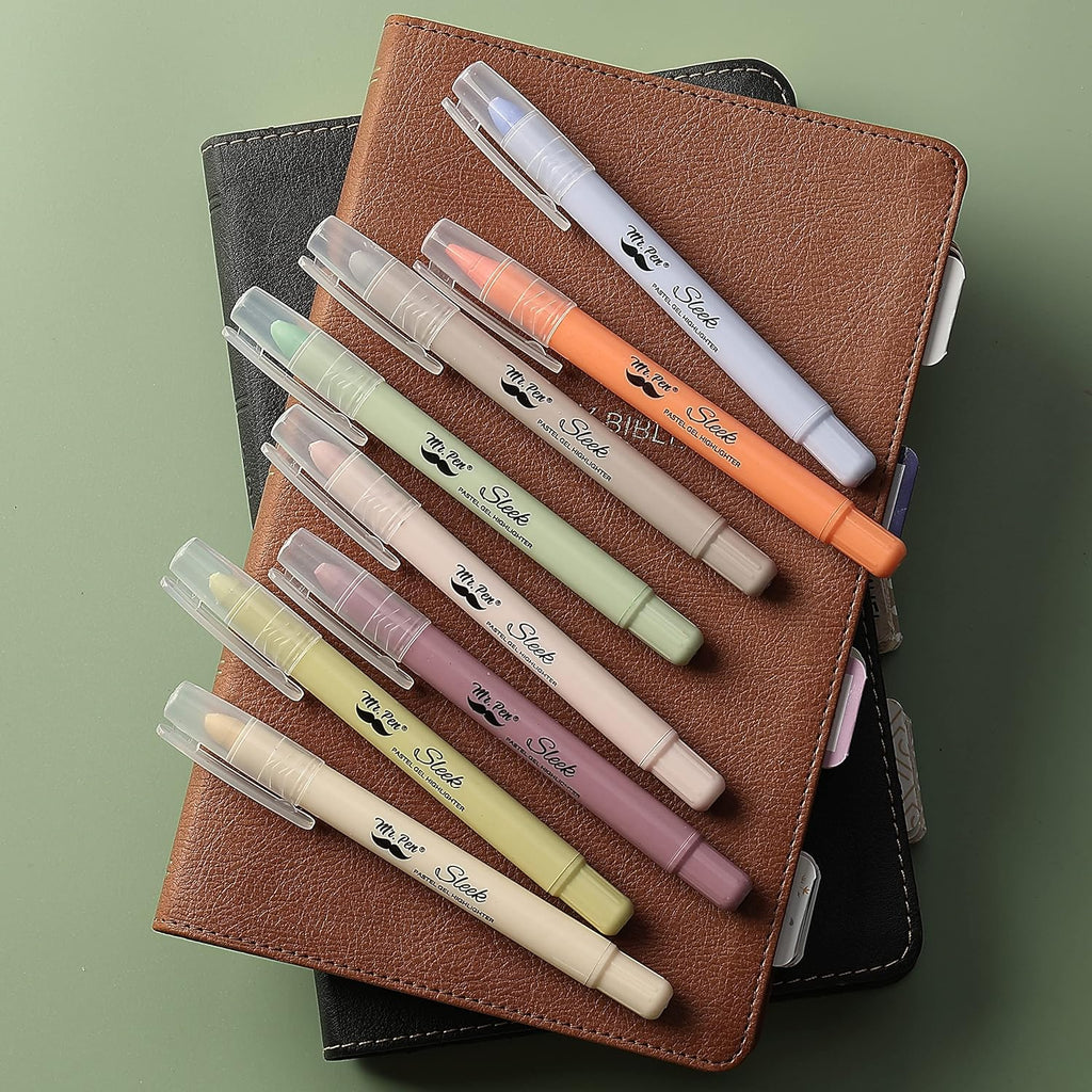 Mr. Pen No Bleed Gel Highlighter, Bible Highlighters, Assorted Colors, Pack of 8