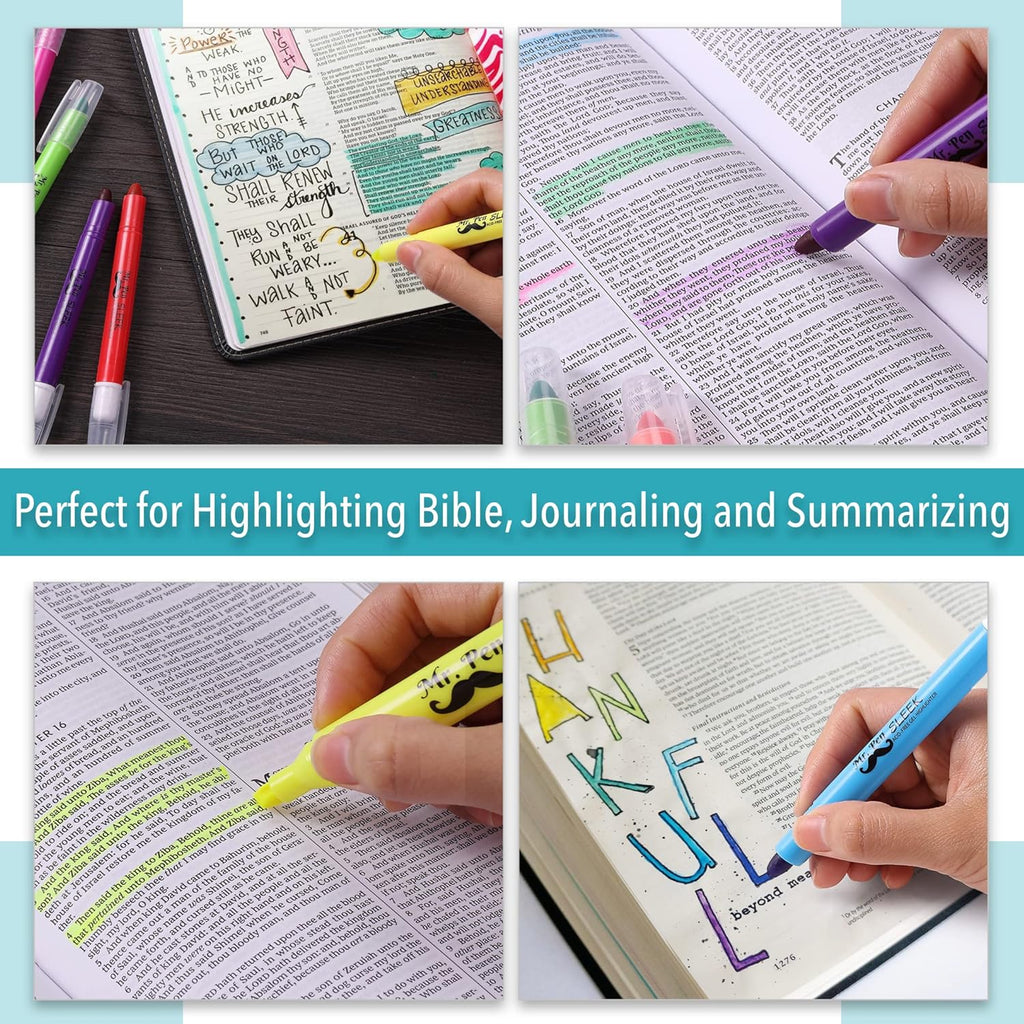 Mr. Pen No Bleed Gel Highlighter, Bible Highlighters, Assorted Colors, Pack of 8