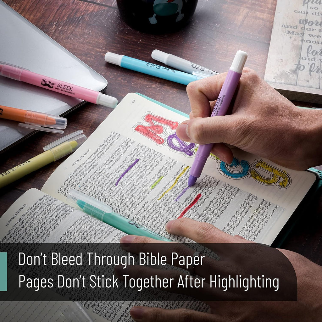 Mr. Pen No Bleed Gel Highlighter, Bible Highlighters, Assorted Colors, Pack of 8