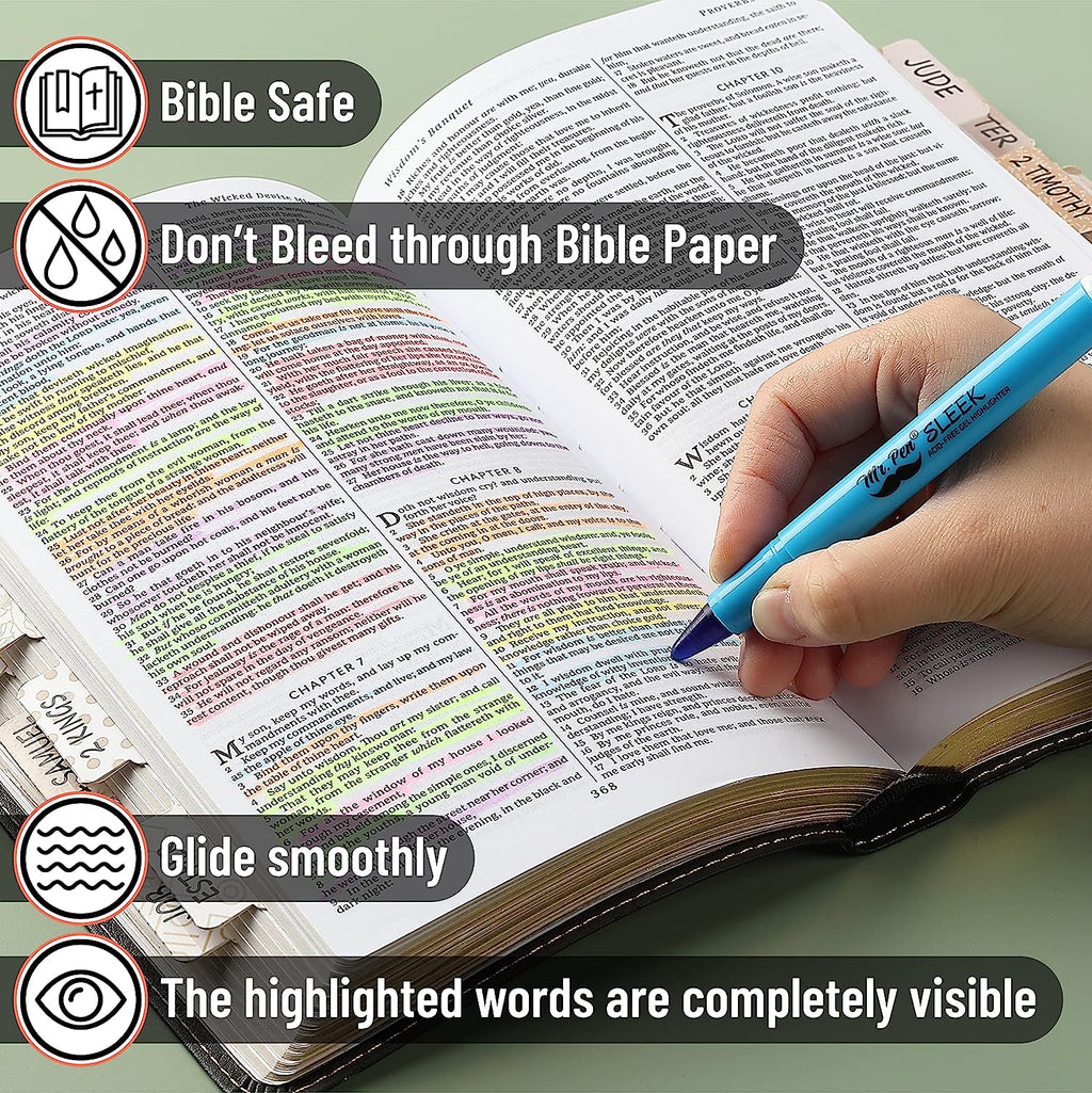 Mr. Pen No Bleed Gel Highlighter, Bible Highlighters, Assorted Colors, Pack of 8