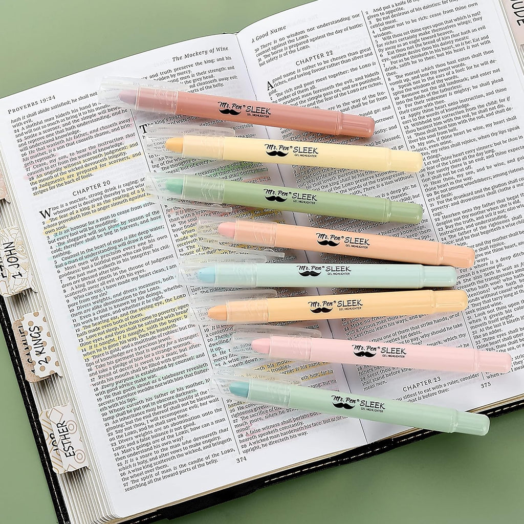 Mr. Pen No Bleed Gel Highlighter, Bible Highlighters, Assorted Colors, Pack of 8