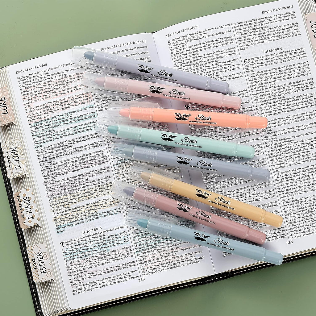Mr. Pen No Bleed Gel Highlighter, Bible Highlighters, Assorted Colors, Pack of 8