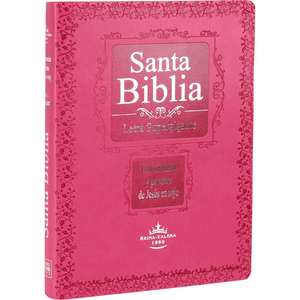 Biblia RVR60 - Letra Súper Gigante - Concordancia, palabras de Jesus en rojo y indice, tapa pink, canto plateado