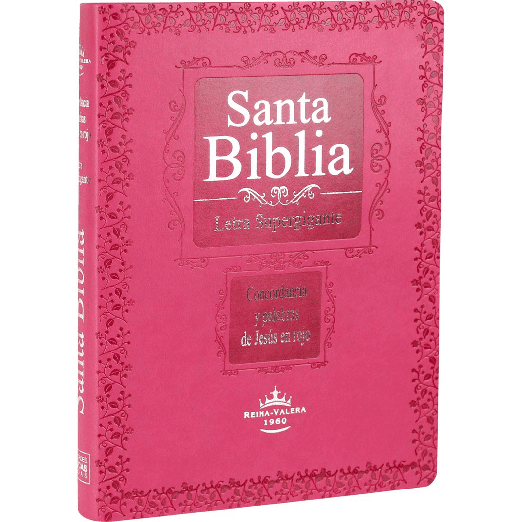 Biblia RVR60 - Letra Súper Gigante - Concordancia, palabras de Jesus en rojo y indice, tapa pink, canto plateado